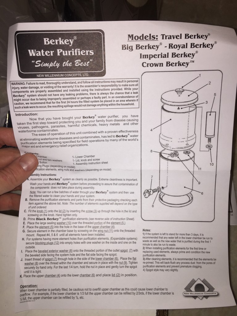 Travel Berkey Instructions